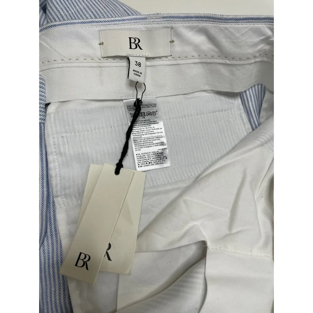 New Banana Republic Blue White Striped Linen Pleated Trousers 38 Beach Coastal‎